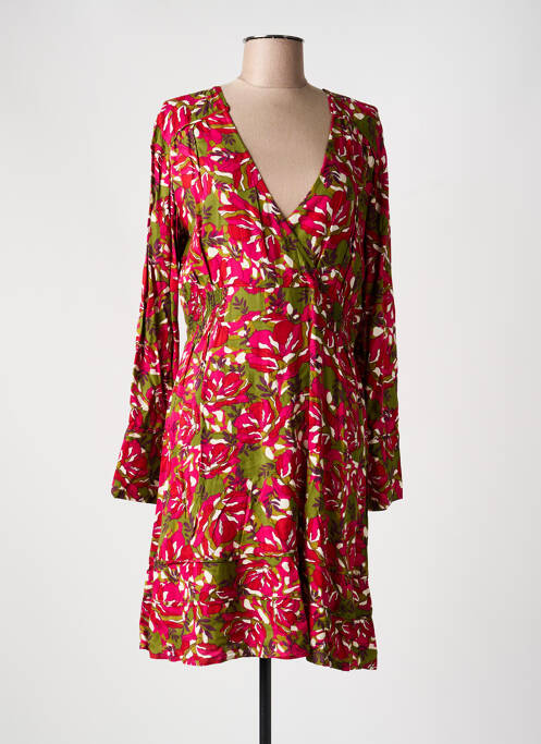 Robe mi-longue imprimé fantaisie manches longues rose ANGE femme