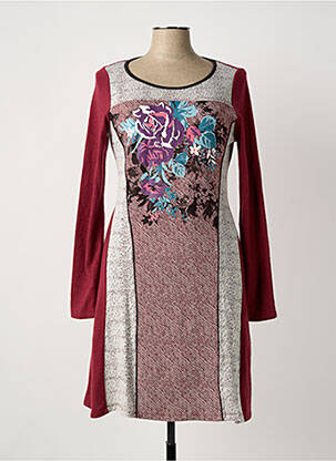 Robe mi-longue manches longues manches longues rouge MALOKA femme
