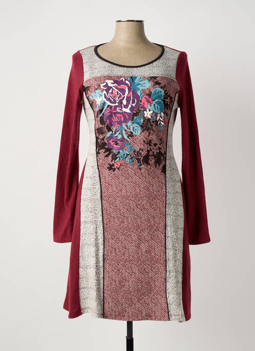 Robe mi-longue manches longues manches longues rouge MALOKA femme