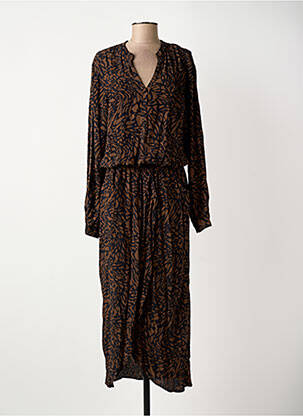 Robe longue manches longues manches longues marron ELORA femme