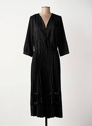 Robe longue coupe cintrée manches 3/4 noir ELORA femme