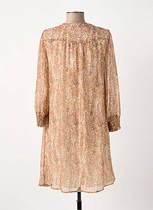 Robe mi-longue imprimé fleurs manches longues beige ELORA femme