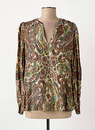 Blouse poignets boutonnés avec fente manches longues beige ELORA femme
