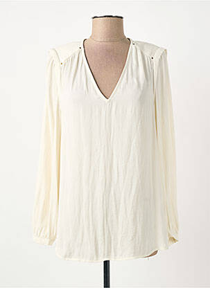 Blouse poignets boutonnés avec fente manches longues beige ELORA femme
