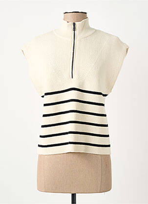 Pull coupe cintrée manches courtes beige ELORA femme