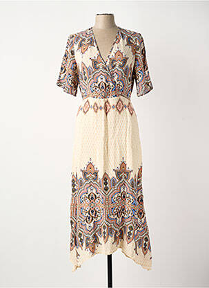 Robe longue tissage popeline manches courtes beige ELORA femme