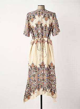 Robe longue imprimé fantaisie manches courtes beige ELORA femme
