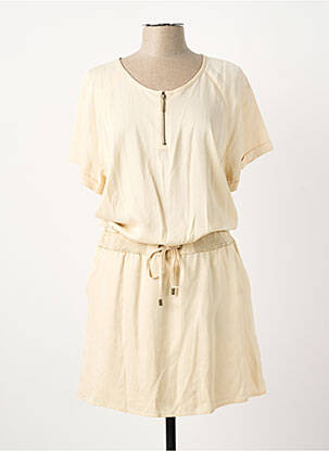 Robe mi-longue manches courtes manches courtes beige ELORA femme