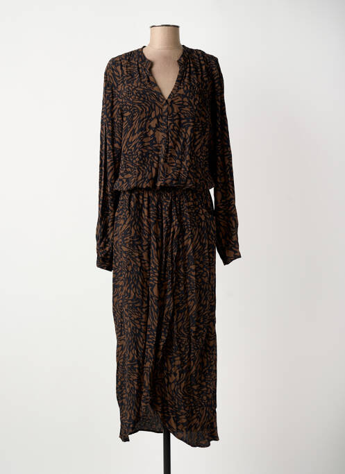 Robe longue manches longues manches longues marron ELORA femme