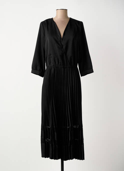 Robe longue coupe cintrée manches 3/4 noir ELORA femme