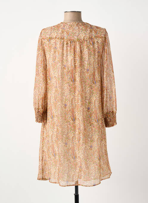 Robe mi-longue imprimé fleurs manches longues beige ELORA femme
