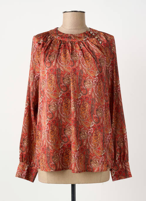 Blouse col rond manches longues orange ELORA femme