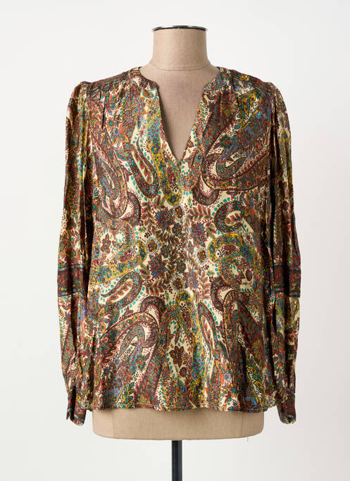 Blouse poignets boutonnés avec fente manches longues beige ELORA femme