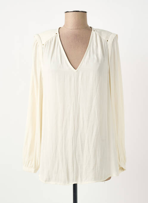Blouse poignets boutonnés avec fente manches longues beige ELORA femme