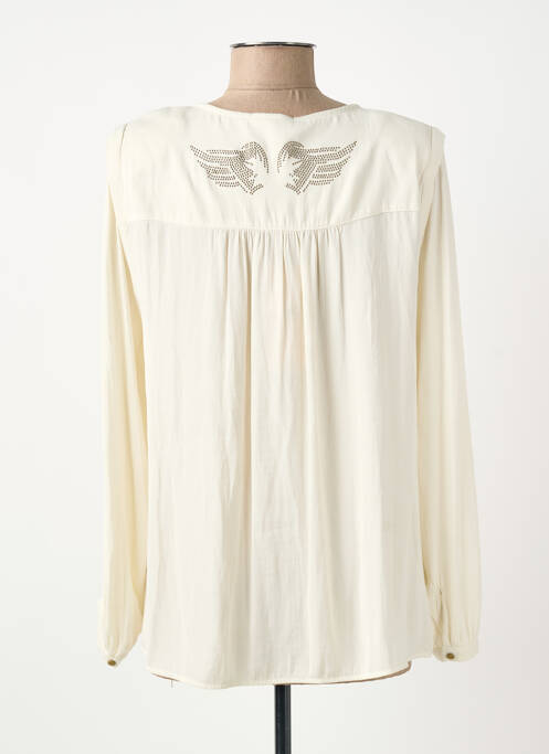Blouse poignets boutonnés avec fente manches longues beige ELORA femme