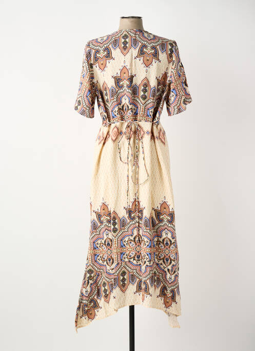 Robe longue imprimé fantaisie manches courtes beige ELORA femme