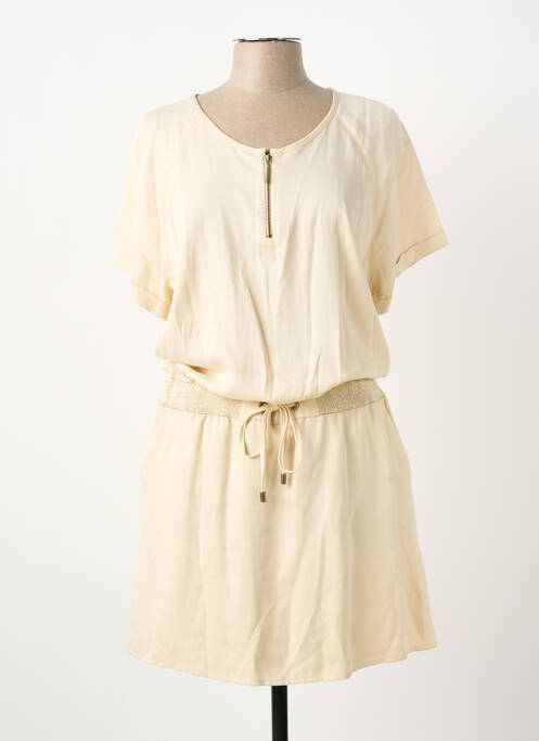 Robe mi-longue manches courtes manches courtes beige ELORA femme