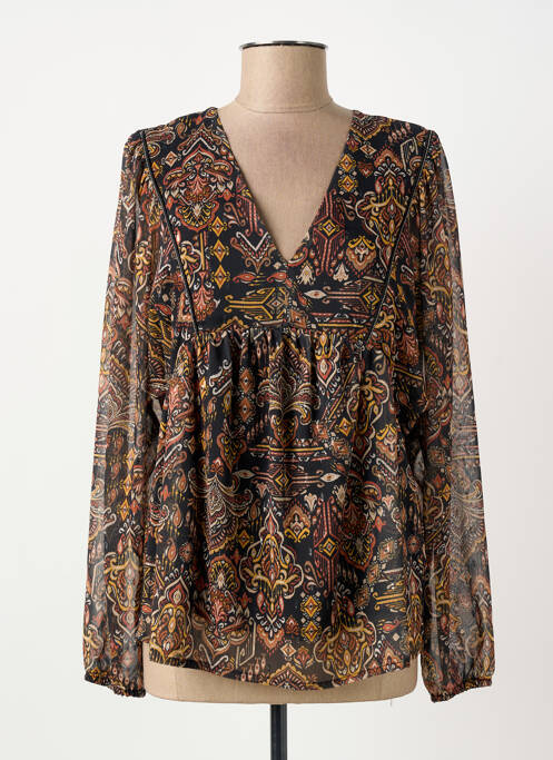 Chemisier imprimé fleurs manches longues noir ELORA femme