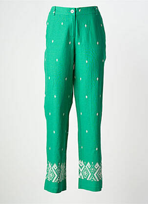 Pantalon droit fermeture zippée sous rabat boutonné taille normale vert ELORA femme