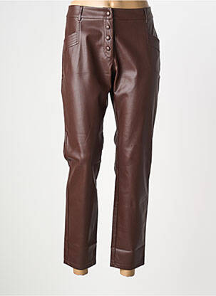 Pantalon droit fermeture zippée sous rabat boutonné taille normale marron ELORA femme