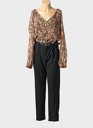 Combi-pantalon tissage crêpe manches longues noir ELORA femme
