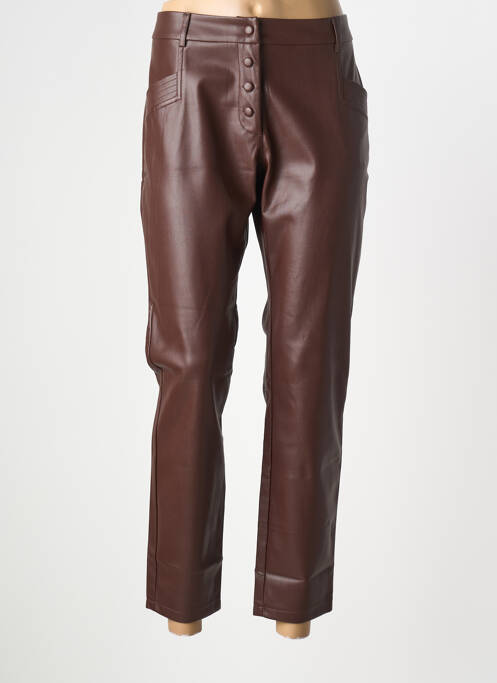 Pantalon droit fermeture zippée sous rabat boutonné taille normale marron ELORA femme
