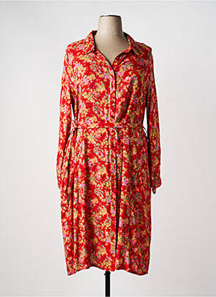 Robe mi-longue imprimé fleurs manches longues rouge AGATHE & LOUISE femme