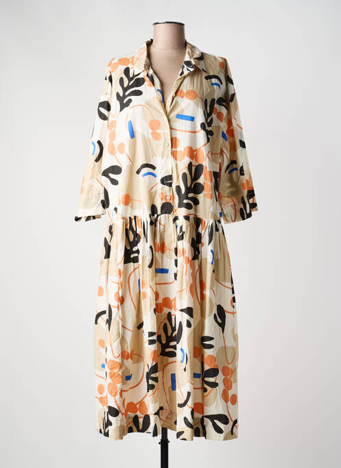 Robe longue imprimé fantaisie manches 3/4 beige MASAI femme