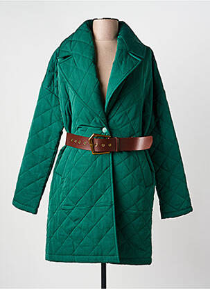 Manteau long coupe cintrée sans capuche vert MADISON femme