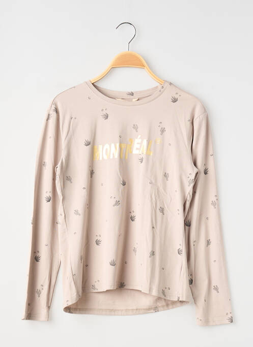T-shirt coupe cintrée manches longues beige MINI MIGNON fille