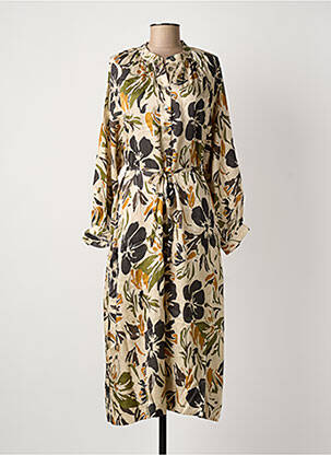 Robe mi-longue imprimé fantaisie manches longues beige SEE U SOON femme