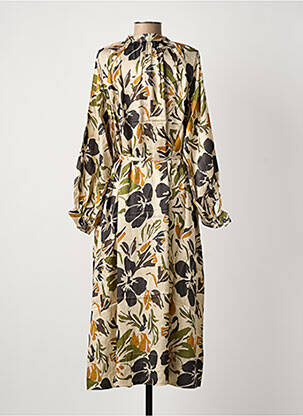 Robe mi-longue imprimé fantaisie manches longues beige SEE U SOON femme