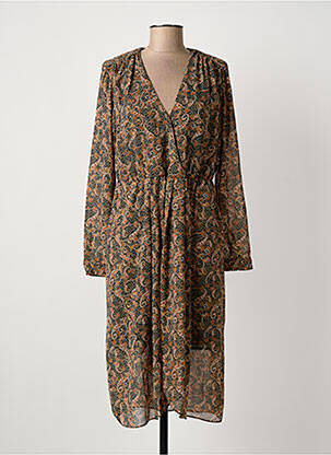 Robe mi-longue imprimé fantaisie manches longues marron SEE U SOON femme