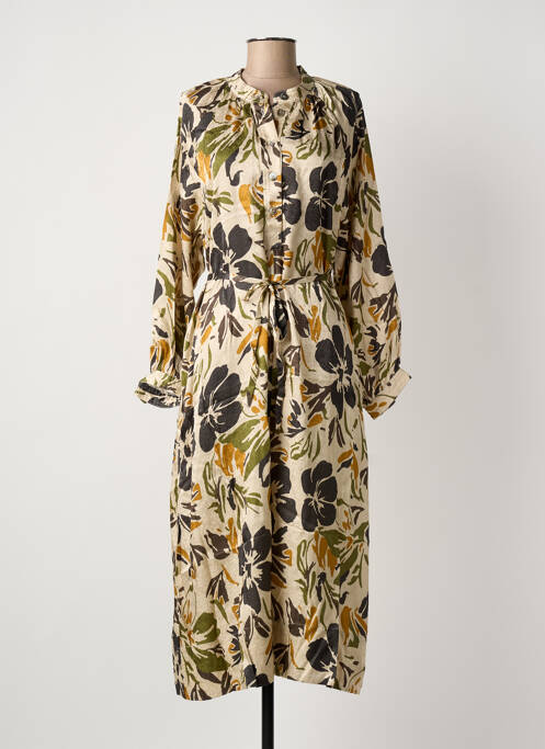 Robe mi-longue imprimé fantaisie manches longues beige SEE U SOON femme