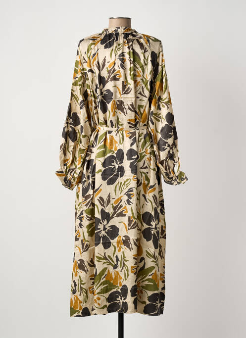 Robe mi-longue imprimé fantaisie manches longues beige SEE U SOON femme