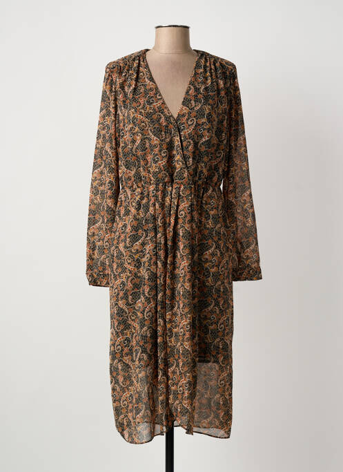 Robe mi-longue imprimé fantaisie manches longues marron SEE U SOON femme