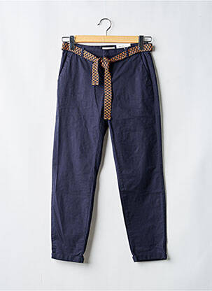Pantalon droit fermeture zippée sous rabat boutonné bleu ONLY femme