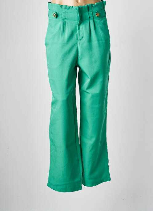 Pantalon droit fermeture zippée sous rabat boutonné vert SEASON femme