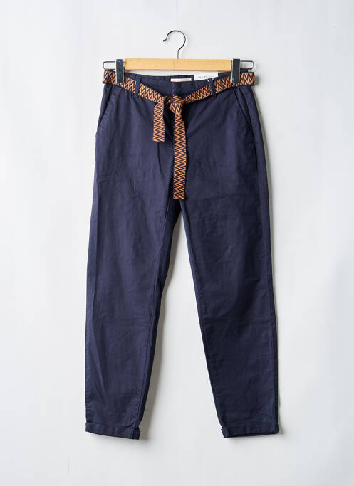 Pantalon droit fermeture zippée sous rabat boutonné bleu ONLY femme