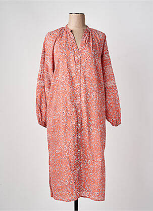 Robe mi-longue imprimé fleurs manches longues orange JANE BLUE femme
