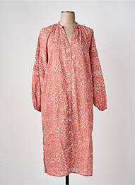 Robe mi-longue imprimé fleurs manches longues orange JANE BLUE femme