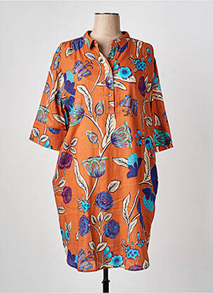 Robe mi-longue imprimé fleurs manches courtes orange BELLA JONES femme