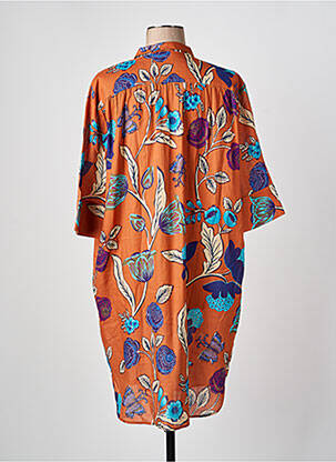 Robe mi-longue imprimé fleurs manches courtes orange BELLA JONES femme