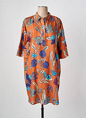 Robe mi-longue imprimé fleurs manches courtes orange BELLA JONES femme