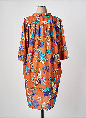 Robe mi-longue imprimé fleurs manches courtes orange BELLA JONES femme