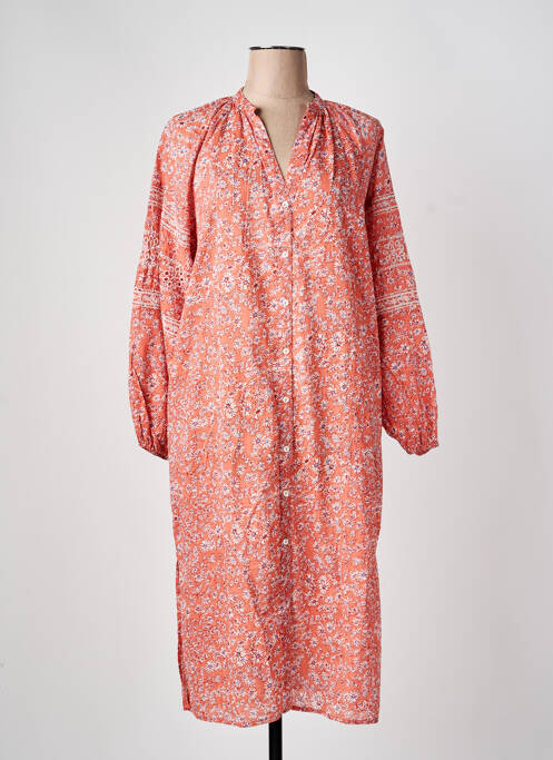 Robe mi-longue imprimé fleurs manches longues orange JANE BLUE femme