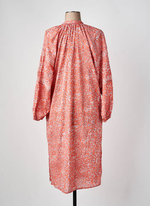 Robe mi-longue imprimé fleurs manches longues orange JANE BLUE femme