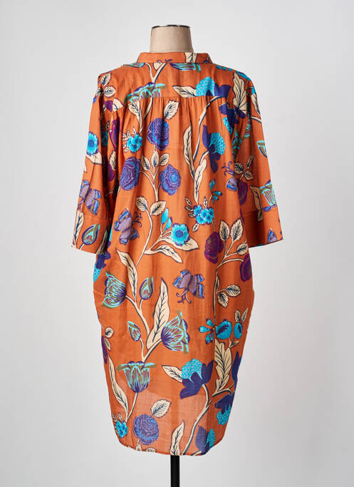 Robe mi-longue imprimé fleurs manches courtes orange BELLA JONES femme