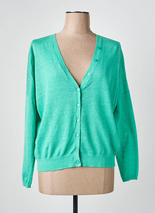 Gilet manches longues coupe cintrée vert DES PETITS HAUTS femme