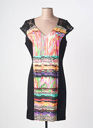 Robe mi-longue imprimé fantaisie manches longues noir PAUL BRIAL femme